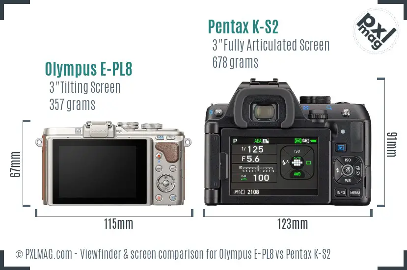 Olympus E-PL8 vs Pentax K-S2 Screen and Viewfinder comparison