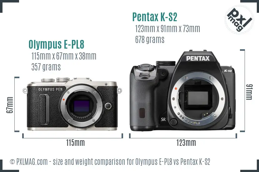 Olympus E-PL8 vs Pentax K-S2 size comparison