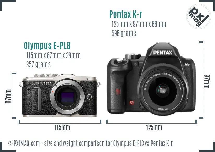 Olympus E-PL8 vs Pentax K-r size comparison