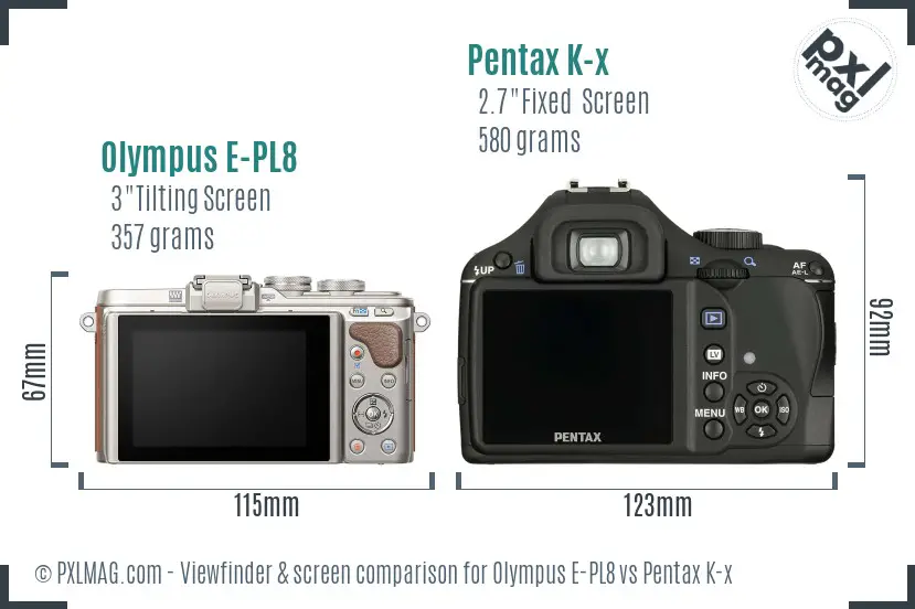 Olympus E-PL8 vs Pentax K-x Screen and Viewfinder comparison