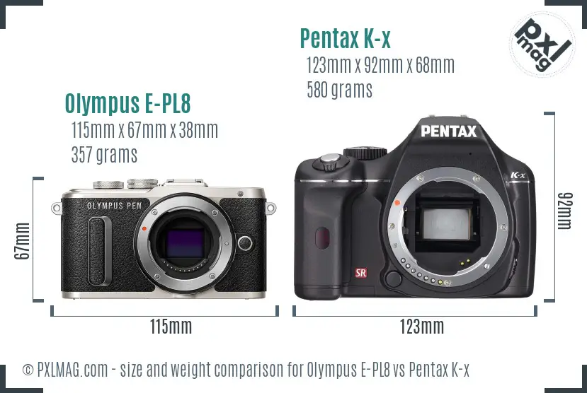 Olympus E-PL8 vs Pentax K-x size comparison
