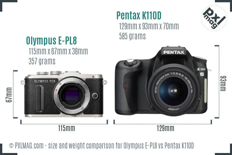 Olympus E-PL8 vs Pentax K110D size comparison