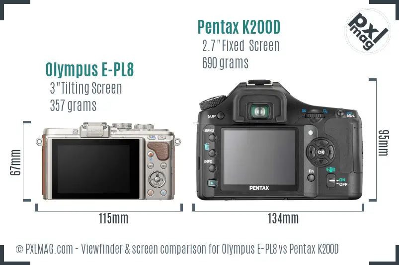 Olympus E-PL8 vs Pentax K200D Screen and Viewfinder comparison