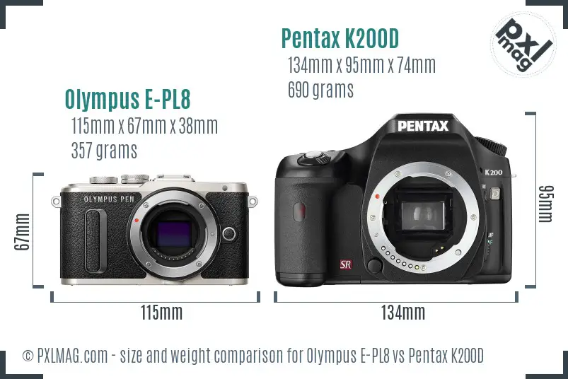Olympus E-PL8 vs Pentax K200D size comparison