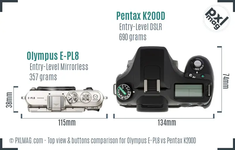 Olympus E-PL8 vs Pentax K200D top view buttons comparison