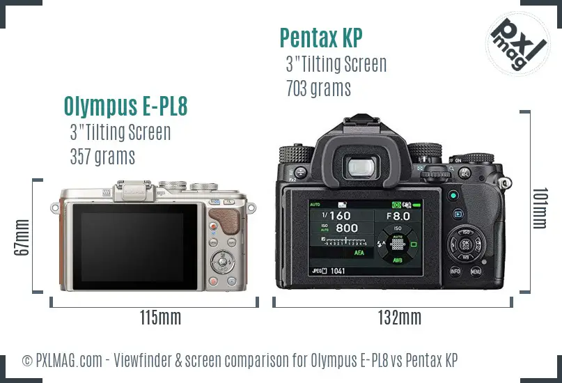 Olympus E-PL8 vs Pentax KP Screen and Viewfinder comparison