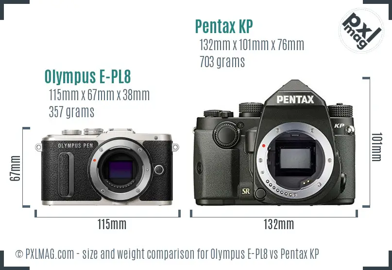 Olympus E-PL8 vs Pentax KP size comparison