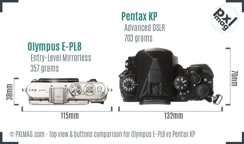 Olympus E-PL8 vs Pentax KP top view buttons comparison