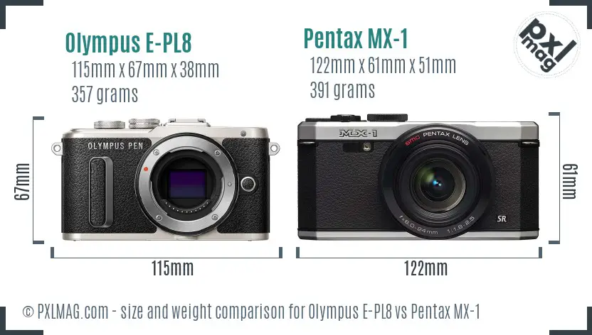 Olympus E-PL8 vs Pentax MX-1 size comparison
