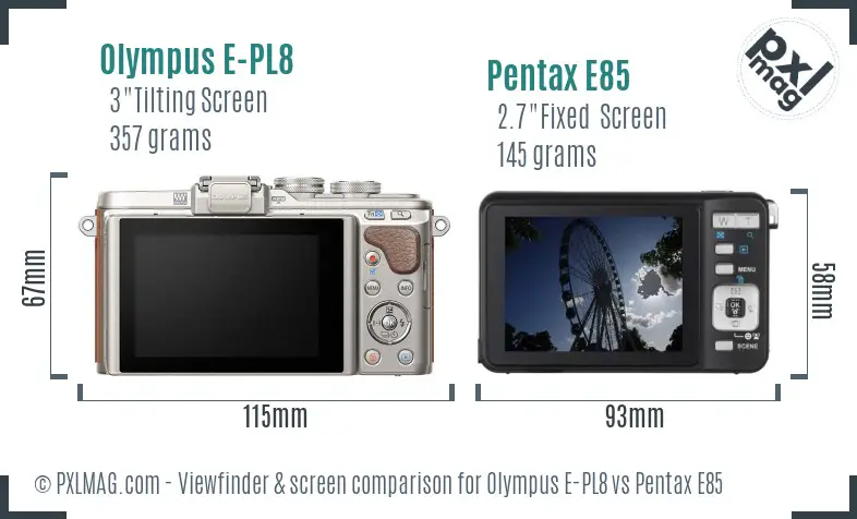 Olympus E-PL8 vs Pentax E85 Screen and Viewfinder comparison