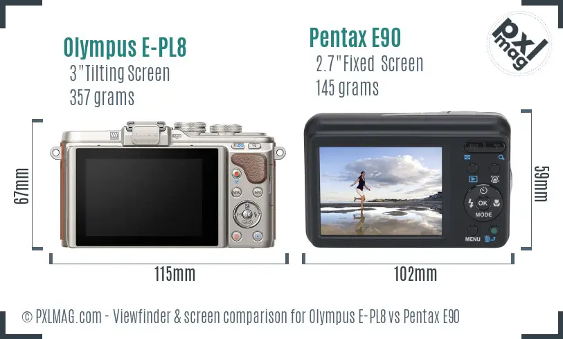 Olympus E-PL8 vs Pentax E90 Screen and Viewfinder comparison