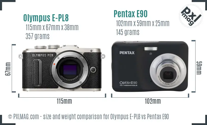 Olympus E-PL8 vs Pentax E90 size comparison