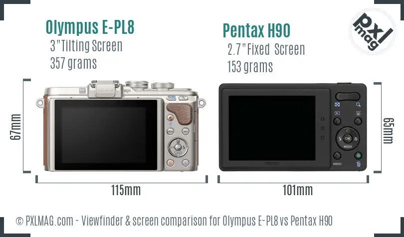 Olympus E-PL8 vs Pentax H90 Screen and Viewfinder comparison