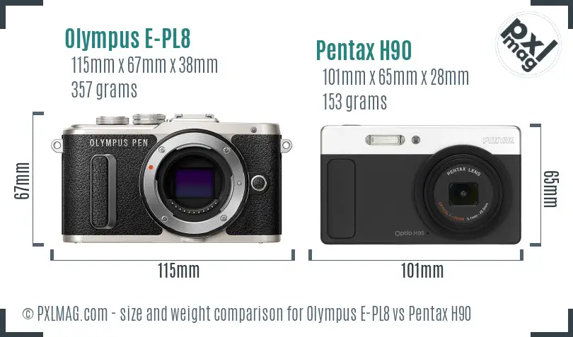 Olympus E-PL8 vs Pentax H90 size comparison