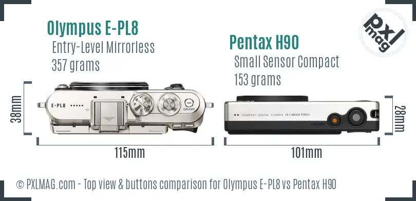 Olympus E-PL8 vs Pentax H90 top view buttons comparison