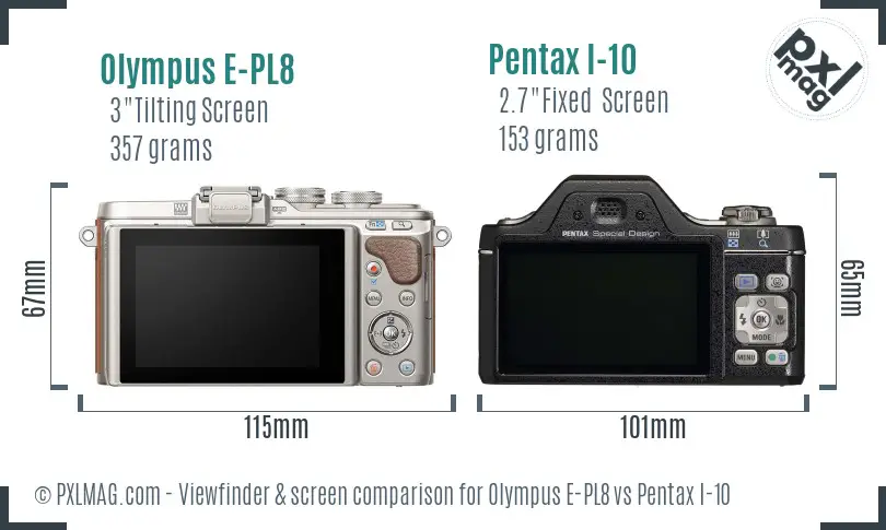 Olympus E-PL8 vs Pentax I-10 Screen and Viewfinder comparison