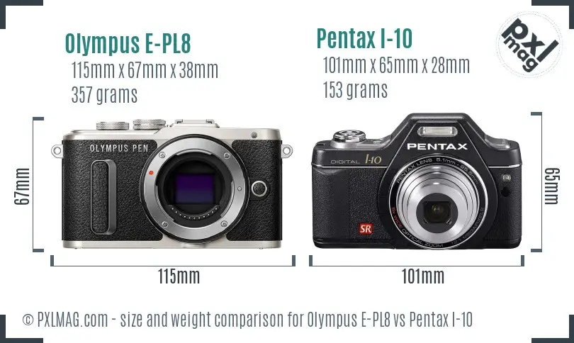 Olympus E-PL8 vs Pentax I-10 size comparison