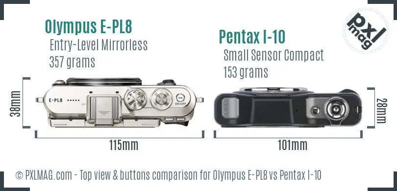 Olympus E-PL8 vs Pentax I-10 top view buttons comparison