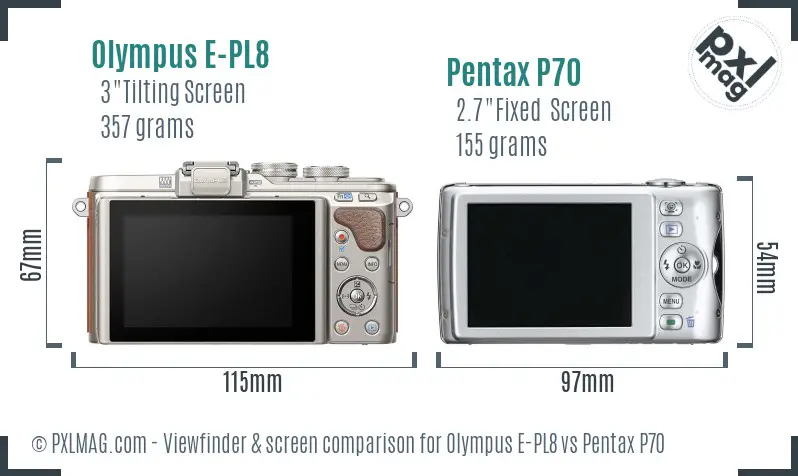 Olympus E-PL8 vs Pentax P70 Screen and Viewfinder comparison