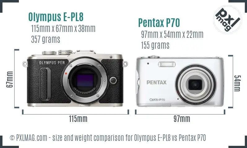 Olympus E-PL8 vs Pentax P70 size comparison