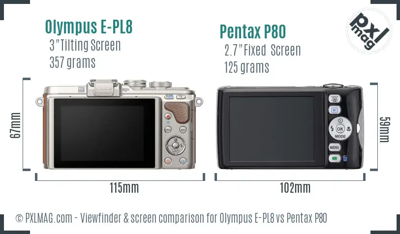 Olympus E-PL8 vs Pentax P80 Screen and Viewfinder comparison