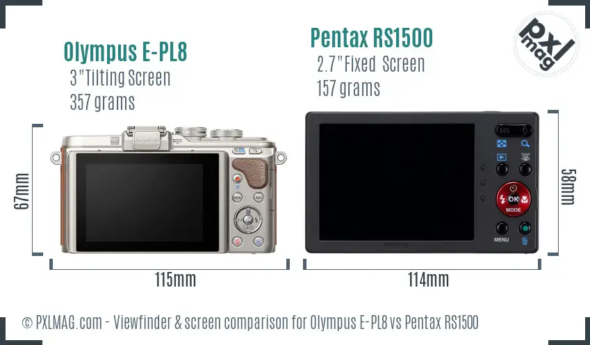 Olympus E-PL8 vs Pentax RS1500 Screen and Viewfinder comparison