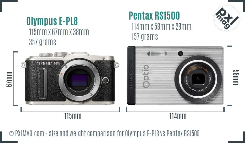 Olympus E-PL8 vs Pentax RS1500 size comparison