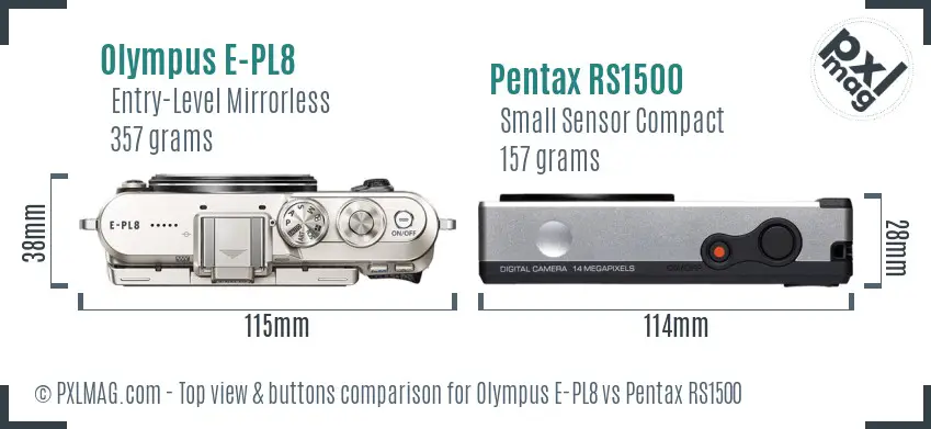 Olympus E-PL8 vs Pentax RS1500 top view buttons comparison