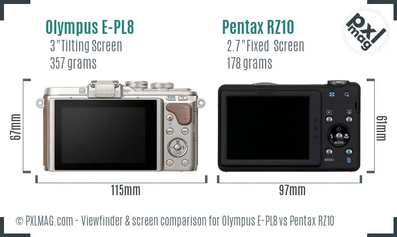 Olympus E-PL8 vs Pentax RZ10 Screen and Viewfinder comparison