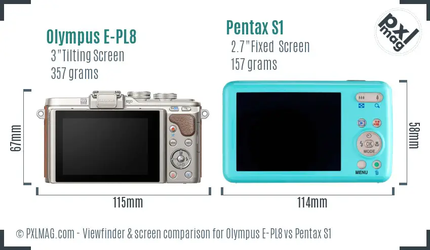 Olympus E-PL8 vs Pentax S1 Screen and Viewfinder comparison