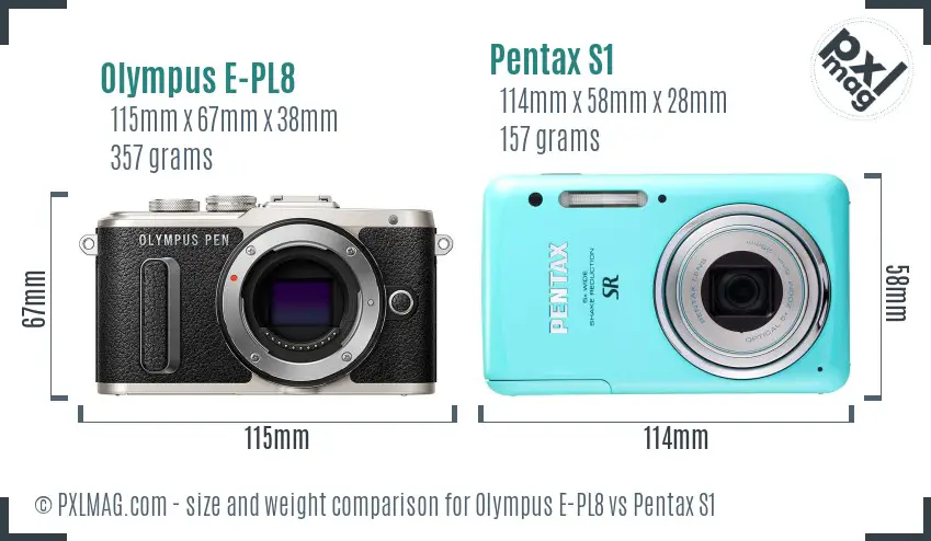 Olympus E-PL8 vs Pentax S1 size comparison