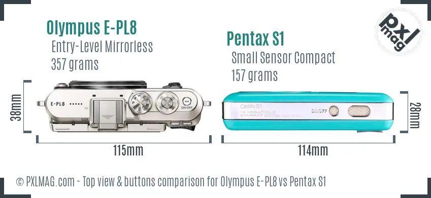 Olympus E-PL8 vs Pentax S1 top view buttons comparison
