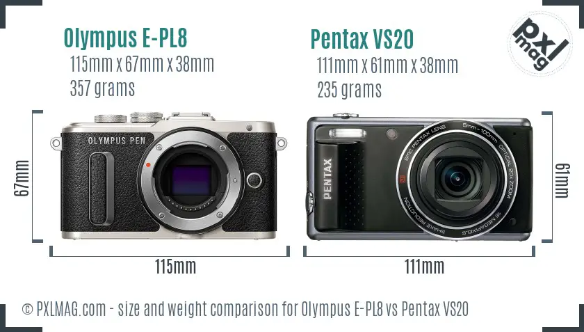 Olympus E-PL8 vs Pentax VS20 size comparison
