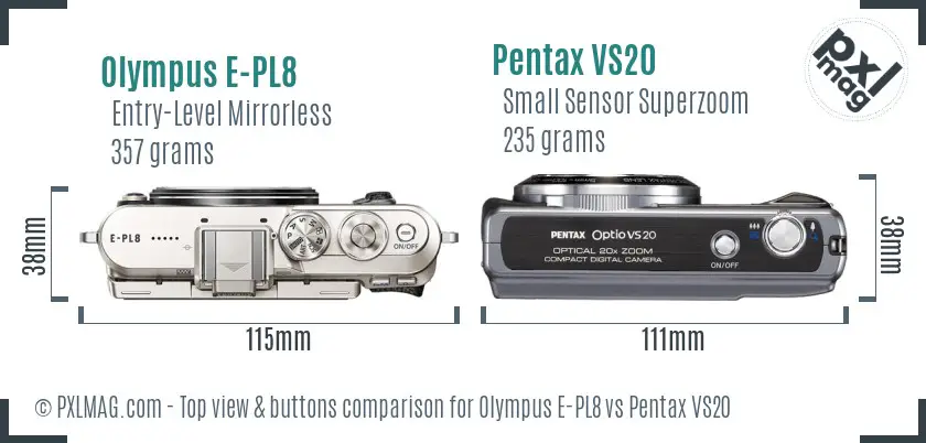 Olympus E-PL8 vs Pentax VS20 top view buttons comparison