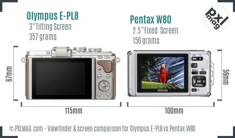 Olympus E-PL8 vs Pentax W80 Screen and Viewfinder comparison