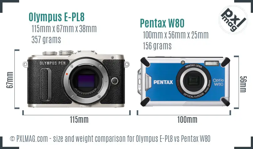 Olympus E-PL8 vs Pentax W80 size comparison