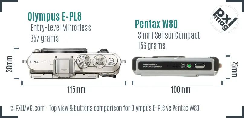 Olympus E-PL8 vs Pentax W80 top view buttons comparison