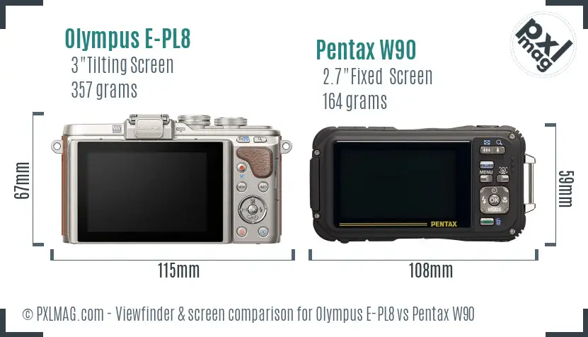 Olympus E-PL8 vs Pentax W90 Screen and Viewfinder comparison