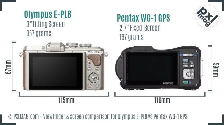 Olympus E-PL8 vs Pentax WG-1 GPS Screen and Viewfinder comparison