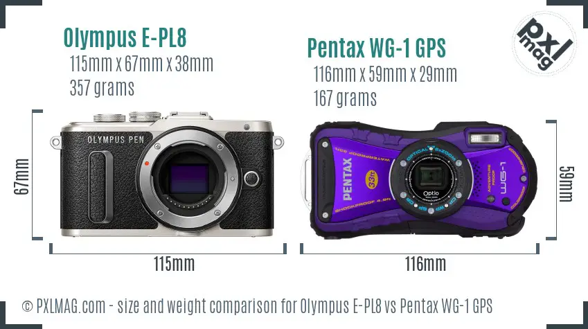 Olympus E-PL8 vs Pentax WG-1 GPS size comparison