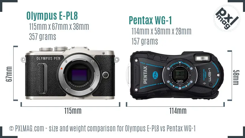 Olympus E-PL8 vs Pentax WG-1 size comparison