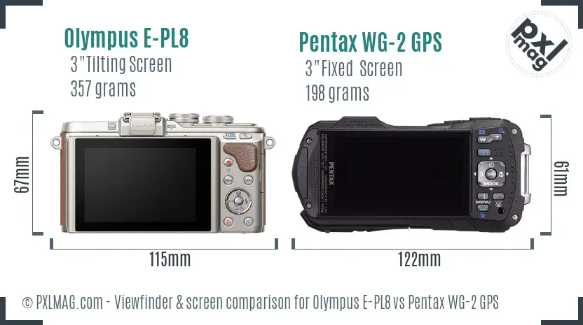 Olympus E-PL8 vs Pentax WG-2 GPS Screen and Viewfinder comparison