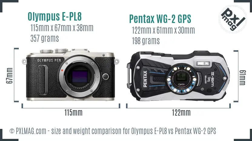 Olympus E-PL8 vs Pentax WG-2 GPS size comparison