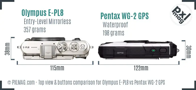 Olympus E-PL8 vs Pentax WG-2 GPS top view buttons comparison