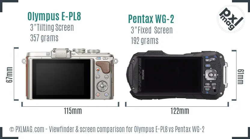 Olympus E-PL8 vs Pentax WG-2 Screen and Viewfinder comparison
