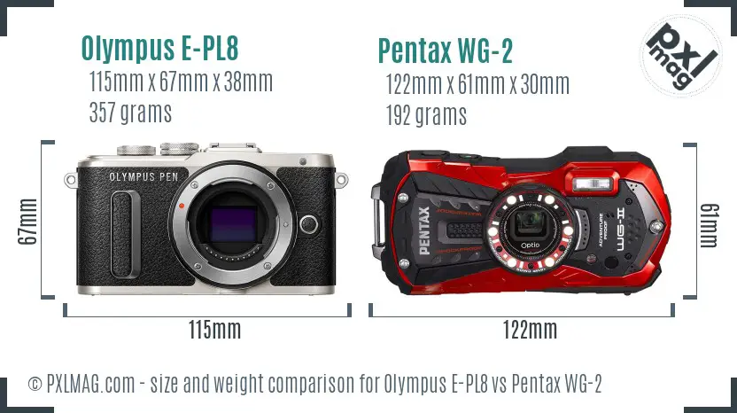 Olympus E-PL8 vs Pentax WG-2 size comparison