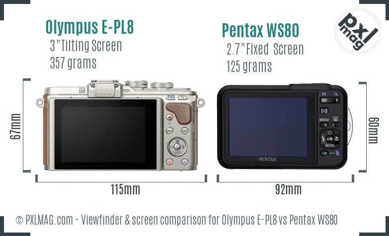 Olympus E-PL8 vs Pentax WS80 Screen and Viewfinder comparison