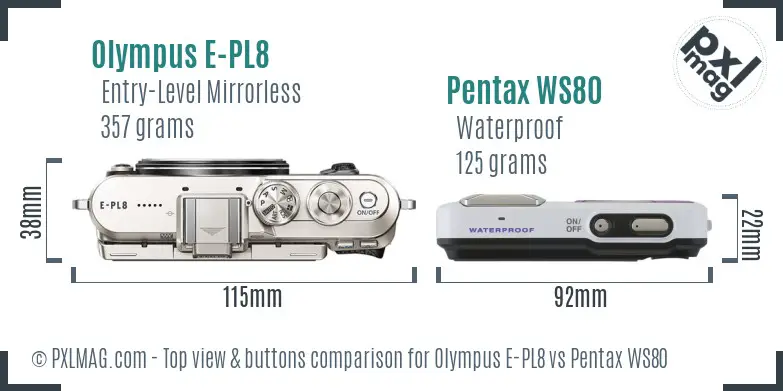 Olympus E-PL8 vs Pentax WS80 top view buttons comparison