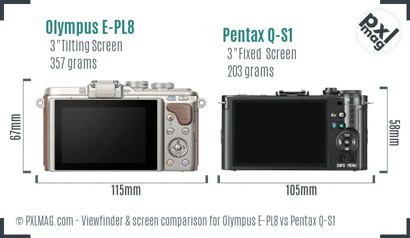 Olympus E-PL8 vs Pentax Q-S1 Screen and Viewfinder comparison