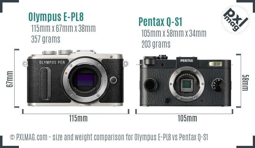 Olympus E-PL8 vs Pentax Q-S1 size comparison